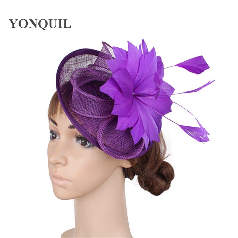 Marineblå  or 17 farver fest fascinator hatte fjer blomsterhat damekirke royal ascot hårtilbehør syf 118: Lilla