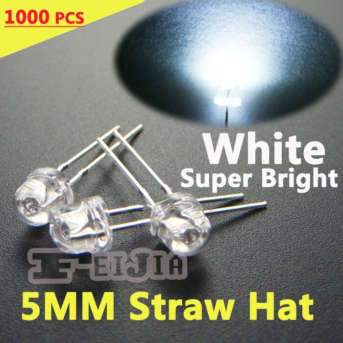 5Mm Witte Strohoed Water Clear Lndicator Lichten Super Heldere Groothoek Led 1000 Pcs
