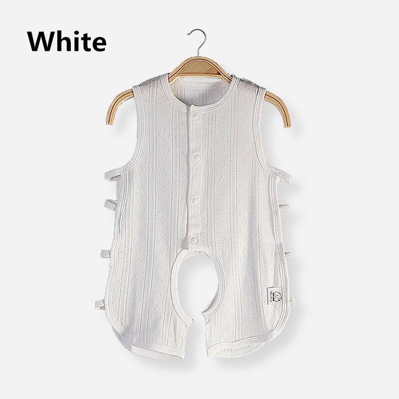 Combinaison d'été en coton pour -né, sans manches, gilet, pyjama, barboteuse, vêtements unisexe pour bébés, filles et garçons: White / 80CM