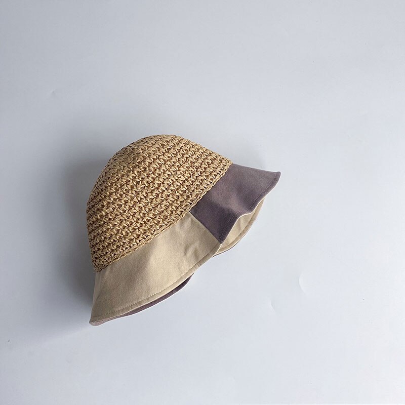 Cappello da sole per bambini cappello di paglia per bambini protezione solare estiva cappelli da spiaggia fatti a mano carini cappello da pescatore femminile berretti per bambini: C Khaki