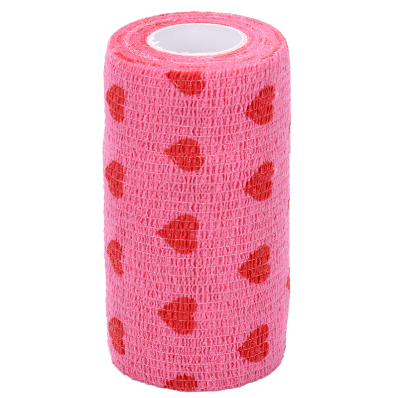 Pet Multi-functional Self-adhesive Elastic Bandage Non-Woven Fabrics Pets Breathable Tearing Pink Heart Bandages for Dogs Cats