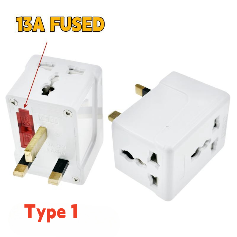 Adaptador de enchufe múltiple de 3 pines, extensor de enchufe británico, adaptador de extensión de cubo de alimentación para oficina, TV, cocina, interior, negro: Blanco