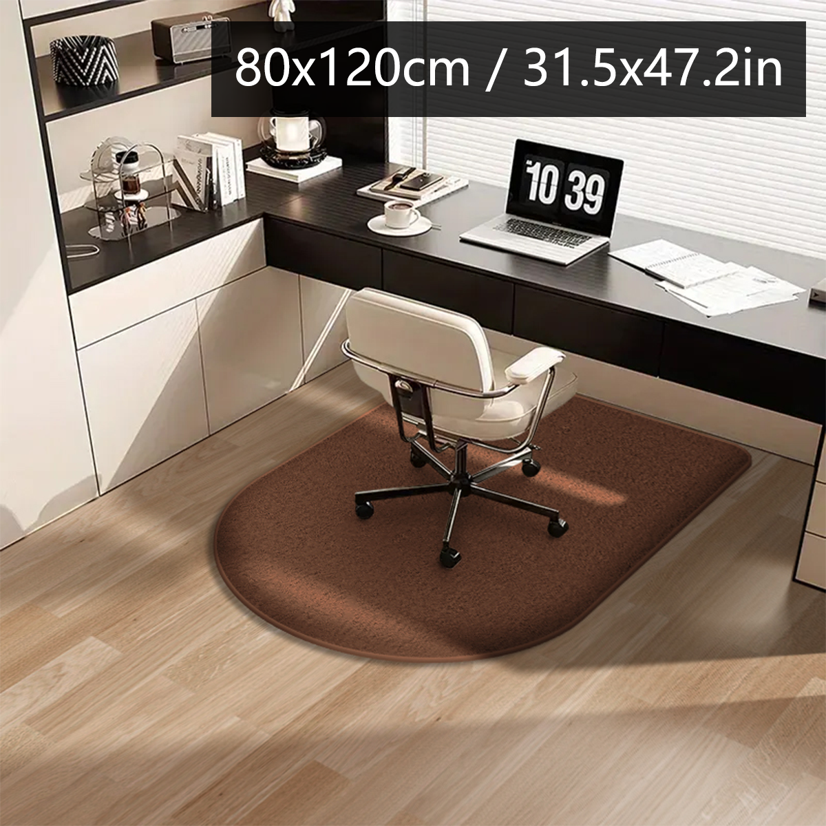 Solid color computer chair mat flannel floor mat thickened desk swivel chair arched carpet study soft dressing table foot mat: Burgundy
