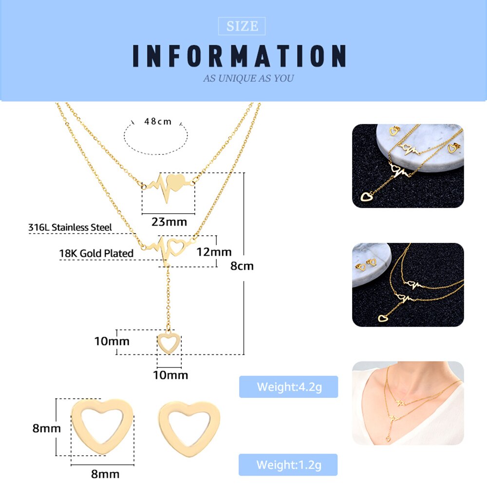 neue fein4U N007 316L Edelstahl Schmuck setzt Für Frauen Herz Anhänger Halskette & Ohrringe Hochzeit Schmuck-einstellen
