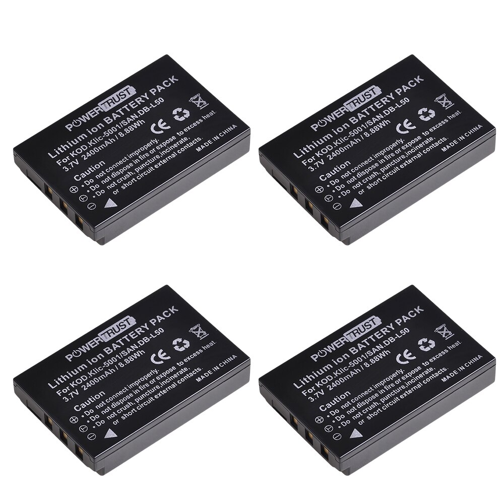 DB-L50 Klic-5001 Rechargeable Battery +LED USB Charger for Kodak DX6490 DX7440 DX7530 DX7540 DX7580 DX7590 DX7591 DX7630: 4 battery