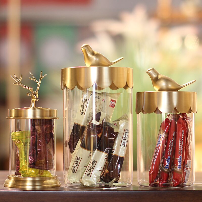 Pot de rangement en verre doré avec couvercle, , décoration animale, organisateur de bonbons, salon, distributeur de céréales, cuisine, décoration de la maison