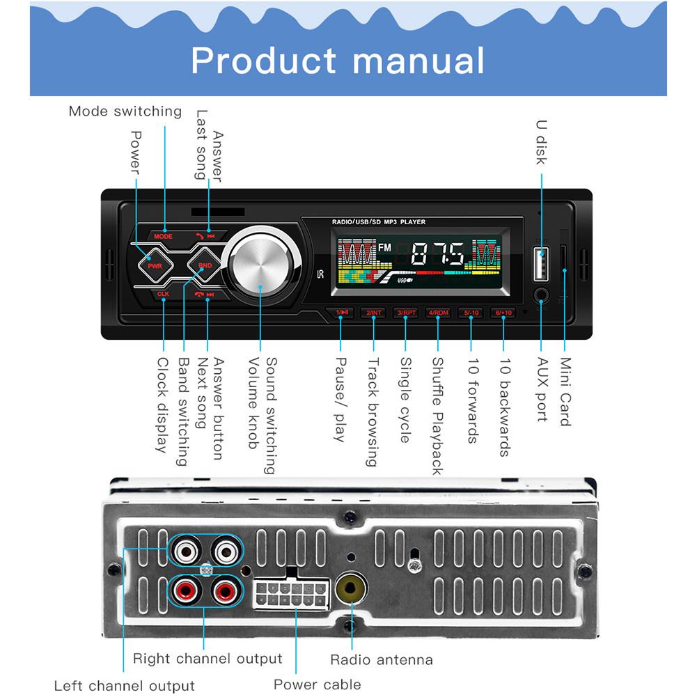 Universal 1 DIN Car Stereo Audio Bluetooth FM Aux Input Receiver SD USB MP3 Radio Player With 4 Channel Remote Control Aux