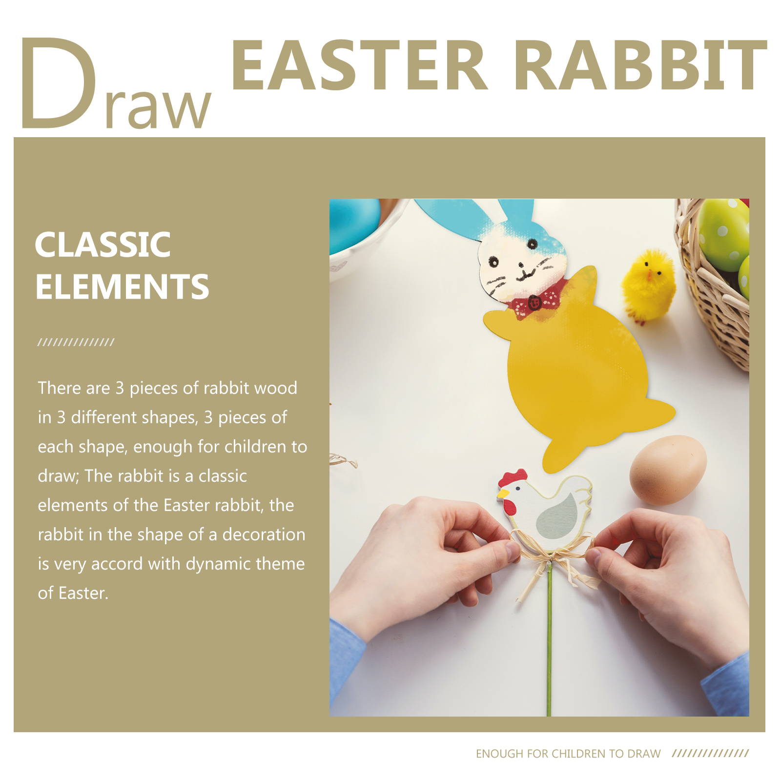 9Pcs Easter Bunny DIY Decorations Rabbit Shape Wood Decorations Easter DIY Props