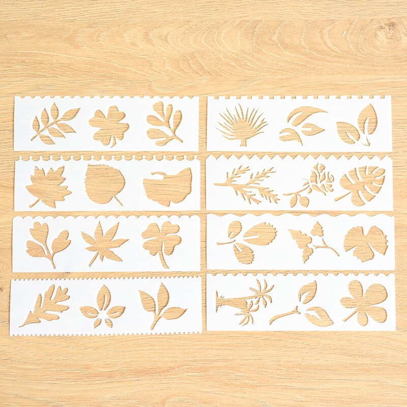 Pochoirs en dentelle à colorier de dessin animé, modèle de dessin animé, de nouvel an pour enfants, feuilles d'animaux et véhicules, alphabet, flocons de neige, 8 pièces/ensemble: Leaves