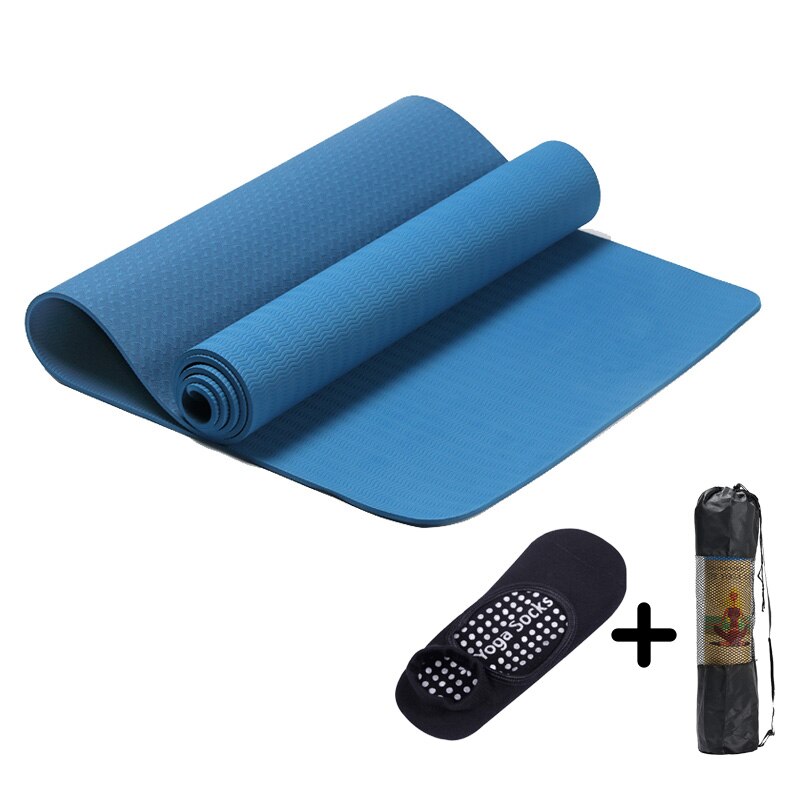 183*61*0,6 cm estera de Yoga TPE alfombra elástica antideslizante esteras de Pilates gimnásticas para el deporte al aire libre ejercicio Fitness gimnasio almohadilla insípida: Dark Blue