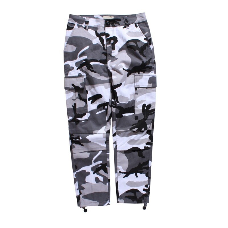 Icpans cargo byxor herr joggingbyxor fullängds bomullsfickor byxa casual orange röd lila rosa camo byxor manliga streetwear byxor: S / 9116 grå