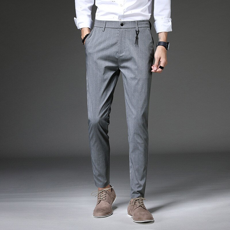 Herenbroeken gestreepte pantalon heren pantalon heren zakelijke broeken kantoor casual sociale broeken heren klassieke broeken: Grijs / 7xl