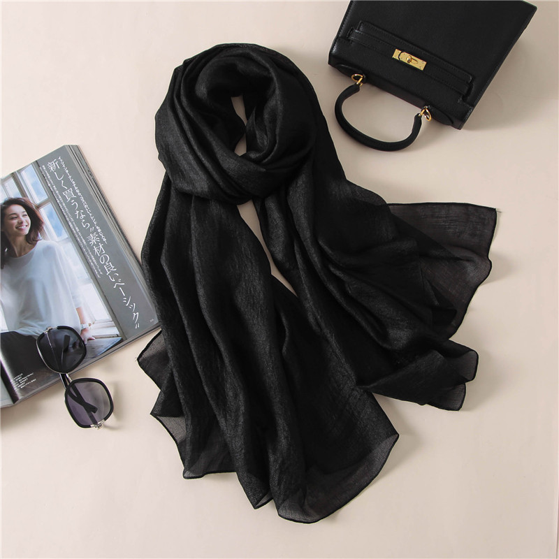 2023 de lujo bufanda de para mujer liso seda liné chales bufandas verano señora pañuelos Pashmina Foulard Hijab 180*90Cm: Gris oscuro