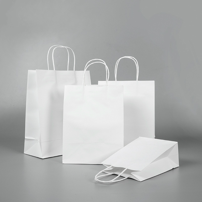 10 stks/partij Bags Met Handvatten multifunctionele Wit Papieren Zakken 3 Size Recyclebaar Milieubescherming Kleding Schoenen Bag