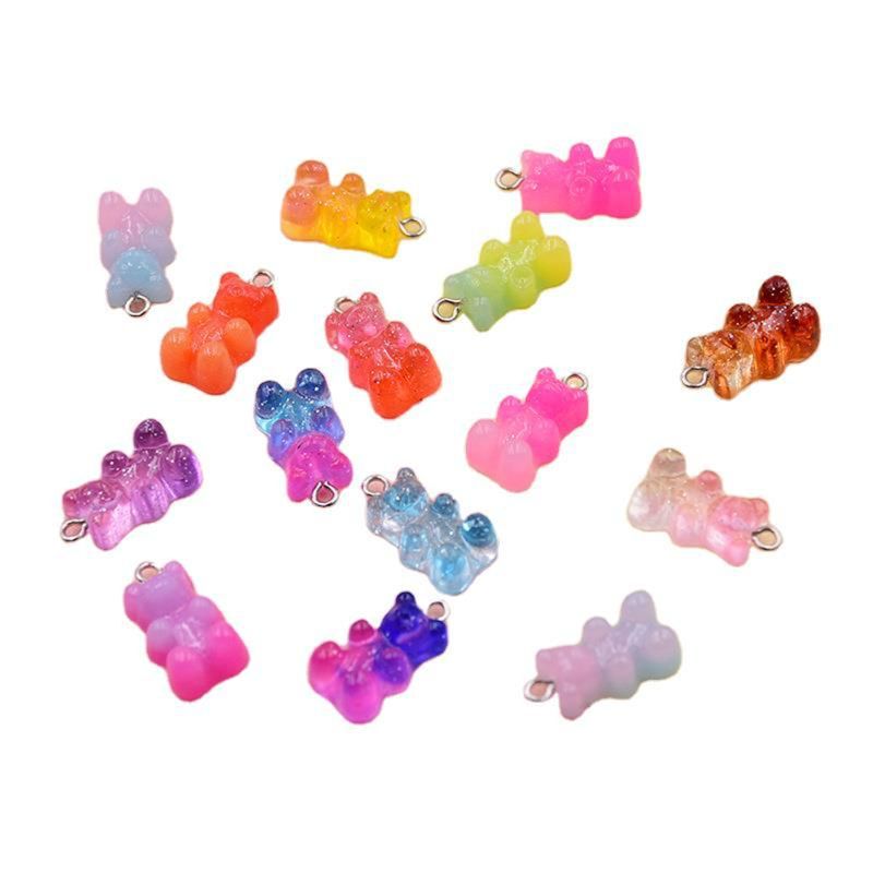 Gradient Mini Jelly Bear Charm Candy Slime Charms Keychain Bracelets Jewelry Modeling Clay DIY Accessories Keychain Pendant Tool