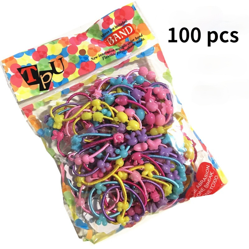 100 Pcs Haar Touw Kinderen Hoofdtooi Bunny Cartoon Rubberen Band Haar Band Haar Accessoires: 100 pcs