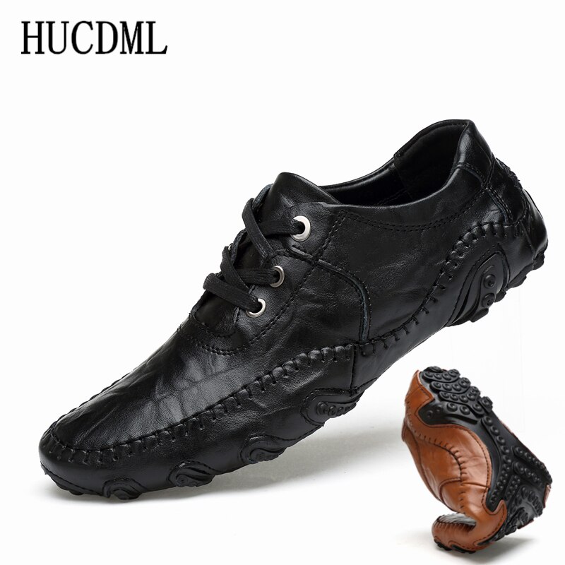 Casual Men Shoes Brand.HUCDML Brand Leather Men Casual Shoes Flats Non-sl... - Grandado