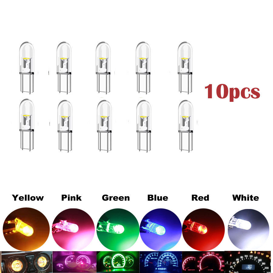 10Pcs T5 Led Bulb W3W W1.2W B8.5 COB Led Car Interior Lights Dashboard Warming Indicator Wedge Auto Instrument Lamp 12V: Yellow / Blue