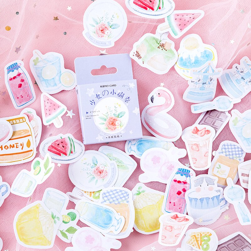45 pcs/box Happy girl stickers cartoon adhesive paper sticker diy Handmade Card album Scrapbook tools decoration sticker