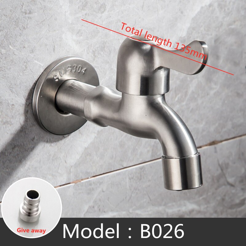 Wall Mounted Single Cold Water Faucet Washing Machine Sink Mop Pool Outdoor Garden Faucet 304 Stainless Steel Bathroom Tap: B026