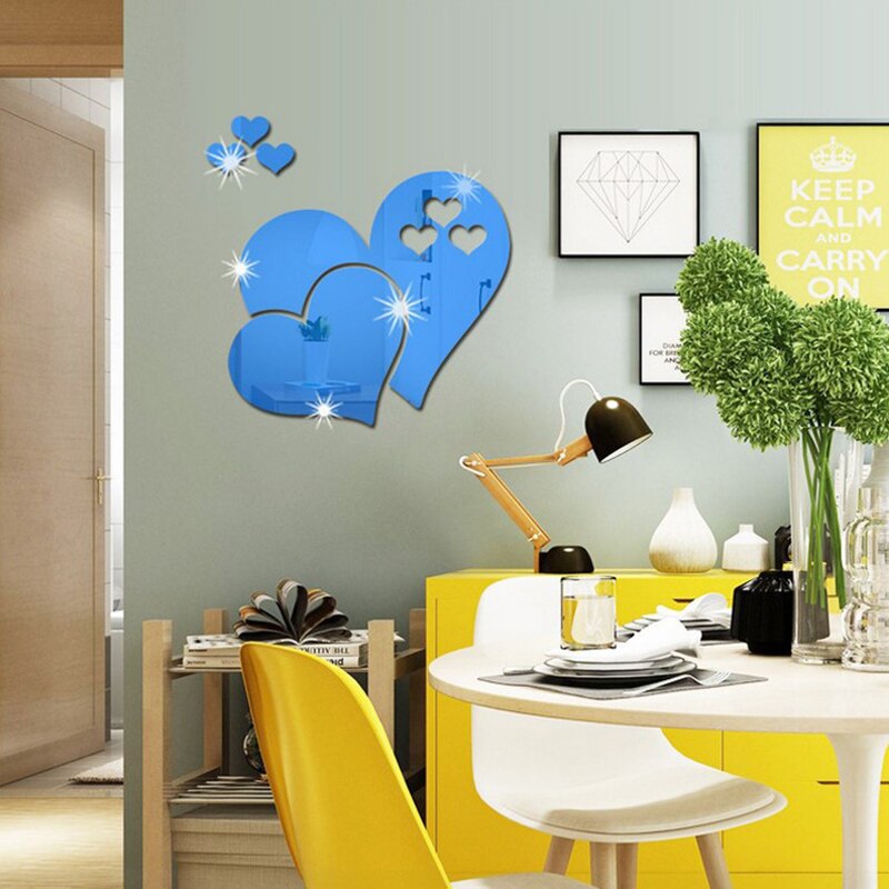 3d spejl hjerte form wallsticker aftagelig gør-det-selv hjem soveværelse kunst vægmaleri indretning hogard