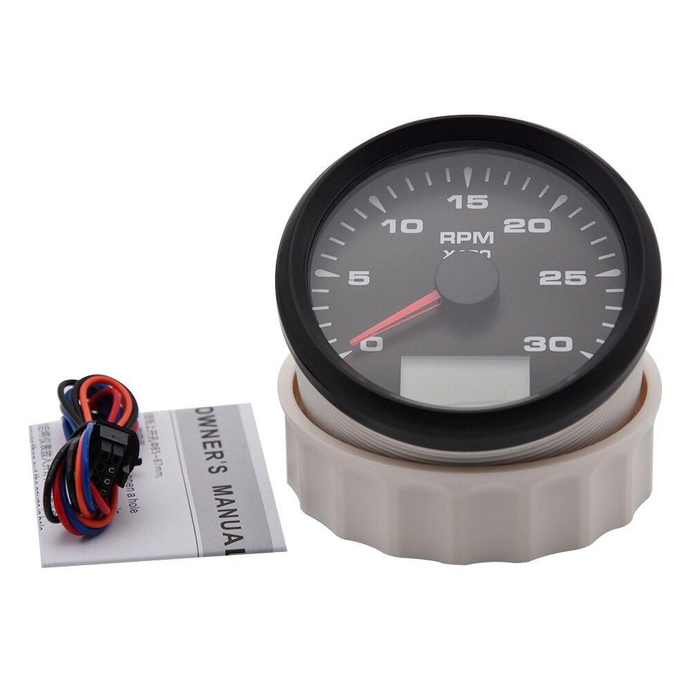 85mm 0 - 3000RPM Marine Tachometer Gauges LCd Revolution Meters with Trip Hour Meters RPM Speed Ratio 7 colors Backlight