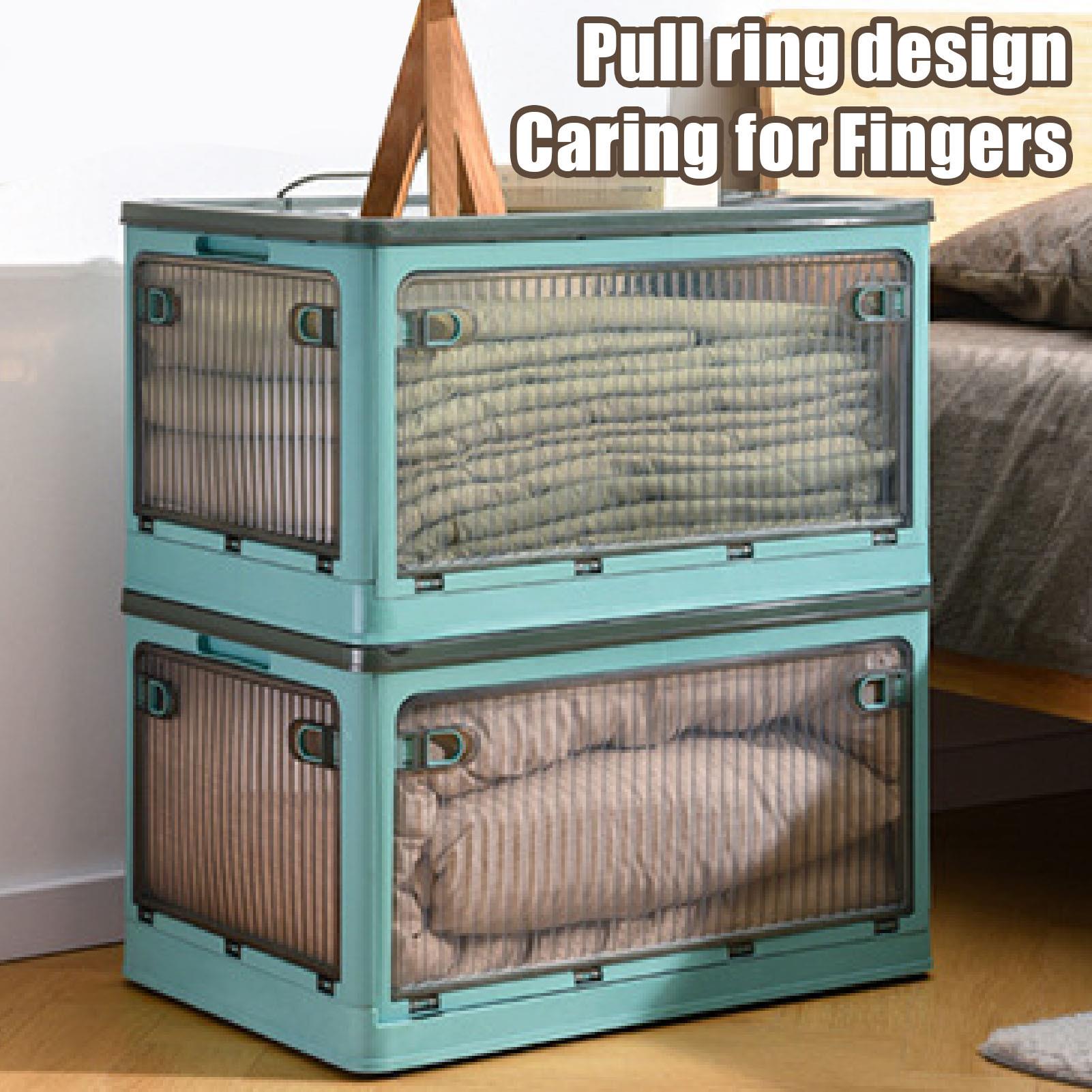 Foldable Stackable Plastic Storage Bin with Wheels & 5-Sided Access - Versatile Storage Solution for laundry Rooms