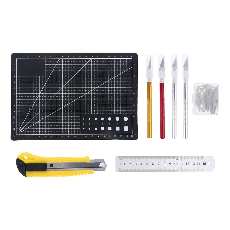 46pcs/set Precision Carving Craft Hobby Knife Blades Kit A5 Cutting Board DIY L5YE