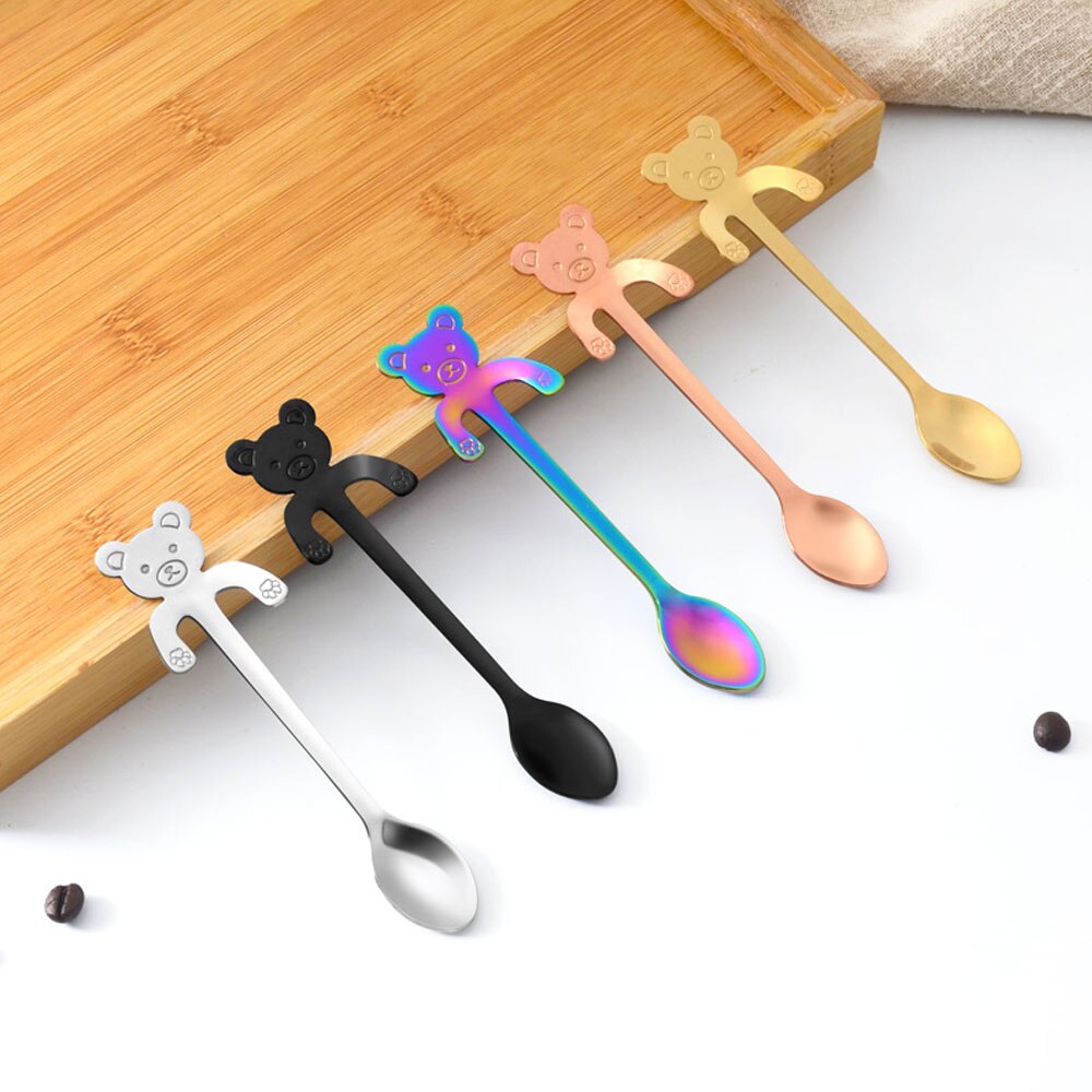 1pz mini Orso Gattino di Disegno in Acciaio Inox Caffè Tè dolce bere Miscelazione Frullato Cucchiaio Da Tavola