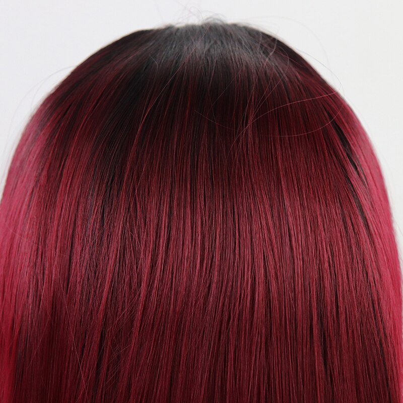 Ombre 1B Rood Kant Haar Synthetische Gekleurde Steil Haar 13 × 4 Lace Front Pruik Met Baby Haar Pre Geplukt