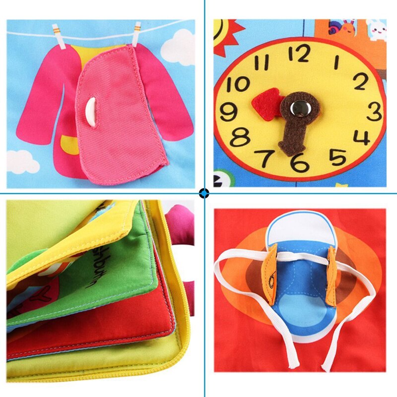 12 pagine giocattoli educativi per bambini neonati caldi bambini sviluppo precoce libri di stoffa cartone animato apprendimento degli animali libri di attività spiegabili