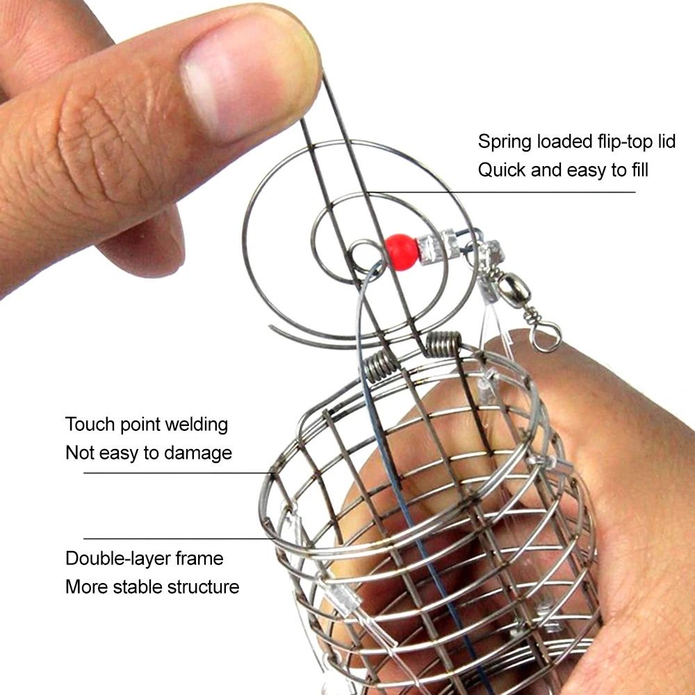 Stainless Steel Crab Catching Tool Steel Wire Lure Trap 8 Laps Crab Fishing Cages Fish Cage Feeder Crab Trap Catching Tool
