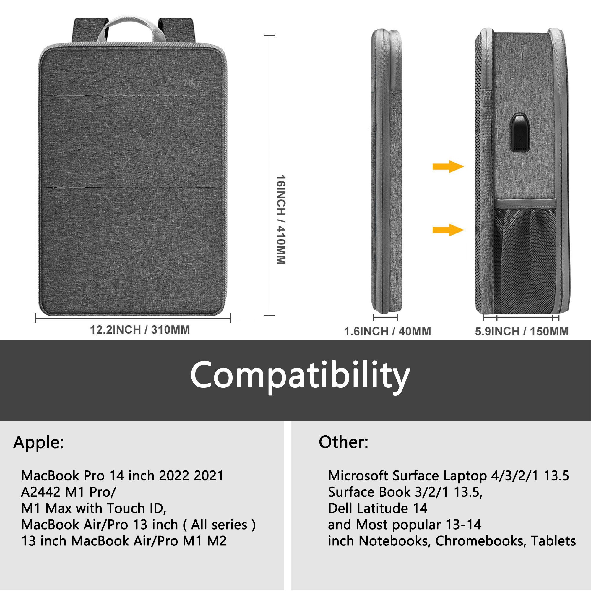 Slim Expandable 15 15.6 16 Inch Laptop Backpack , Spill-Resistant Notebooks Bag for Most 14-16 Inch MacBooks Or Other Computers