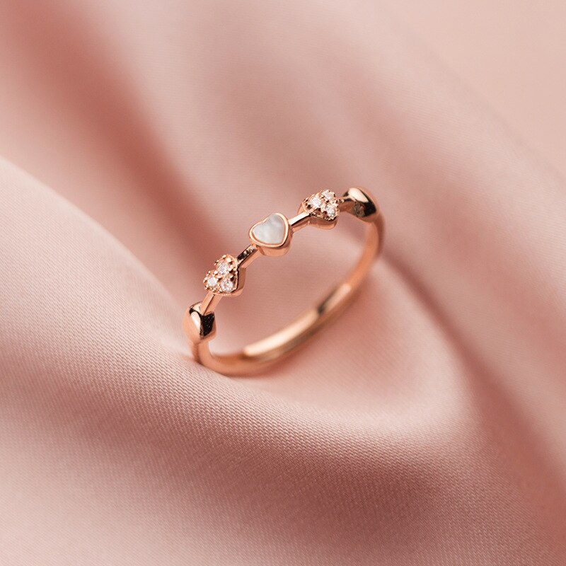 La Monada 50-57mm Heart Silver Ring 925 Korean Adjustable Rings For Women Silver 925 Sterling Jewelry Stylish Rings For Girls: Rosegold