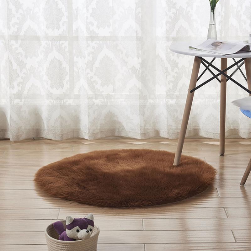 Shaggy Tapijt Wol Faux Pluizige Mat Kunstmatige Schapenvacht Harige Mat Ronde Tapijt Geen Pluisjes Tapijt Voor Slaapkamer Woonkamer Decor 30*30Cm: Coffee