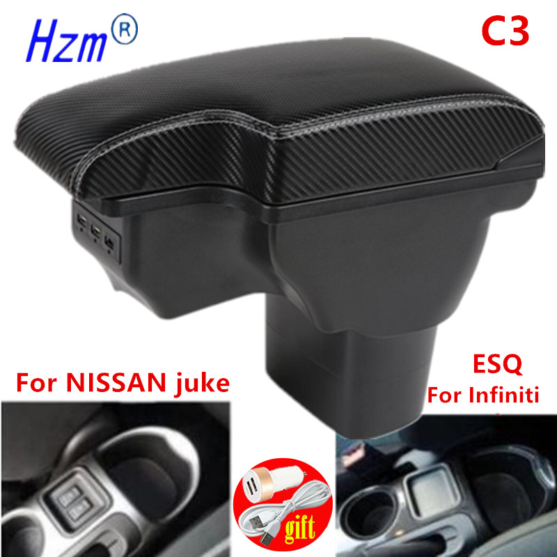 Koolstofvezel Voor Nissan Juke Armsteun Doos Voor Infiniti Esq Auto Armsteun Accessoires Interieur Opbergdoos Onderdelen usb Led: C3 carbon fiber