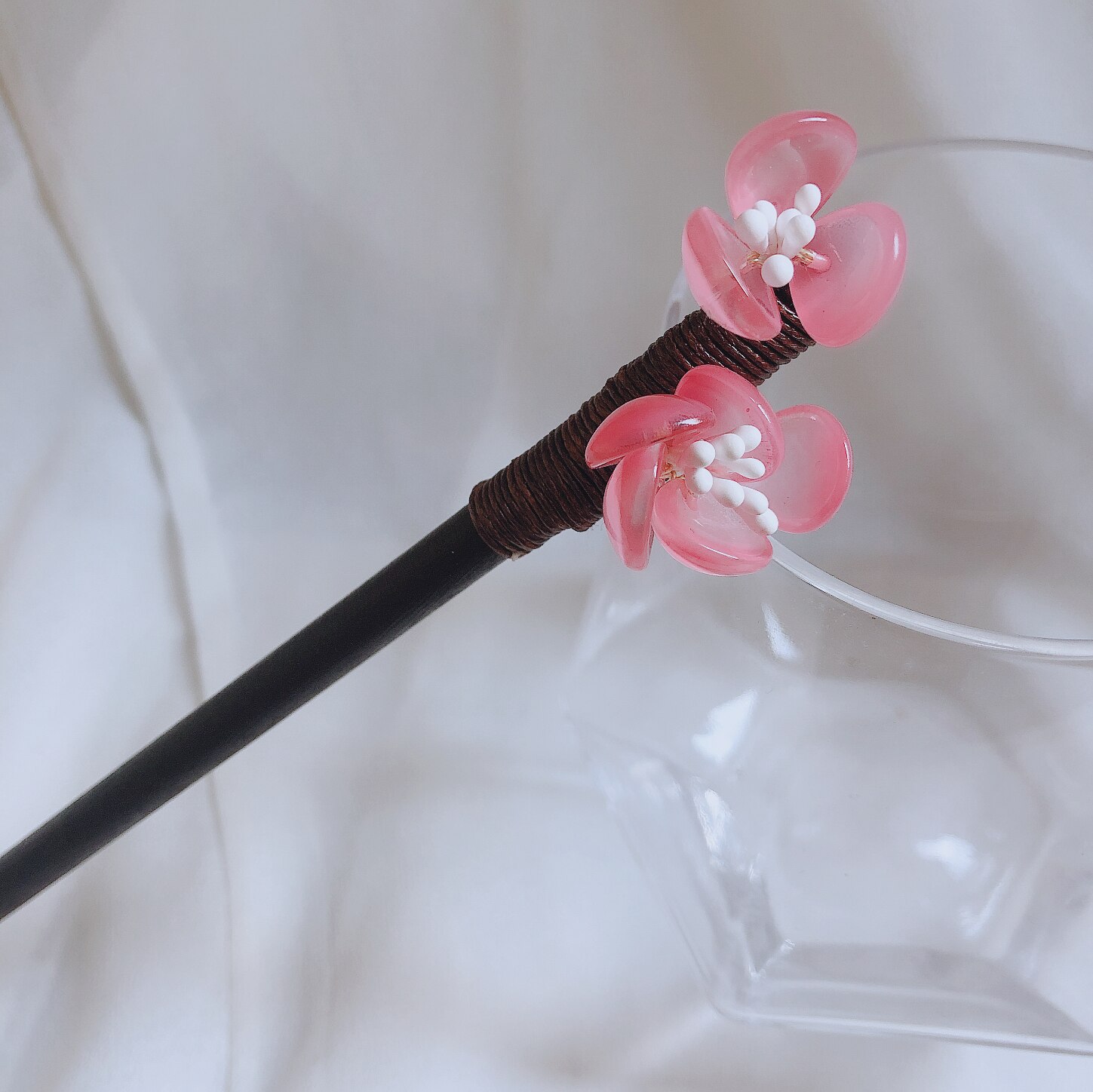 Morkopela-horquilla de madera de flor de ciruelo hecha a mano para mujer, accesorios de horquillas Vintage, joyería para el cabello de banquete: pink