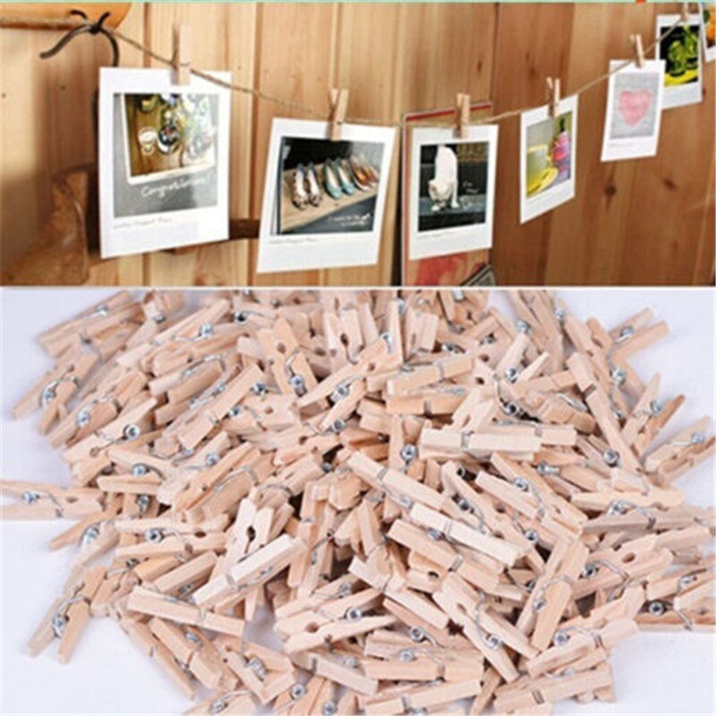 Mini broche de madera Natural para ropa, 50 Uds. X25 mm, papel fotográfico, pinzas para ropa, Color madera, artesanía, postal, decoración, Clip de pared de fotos