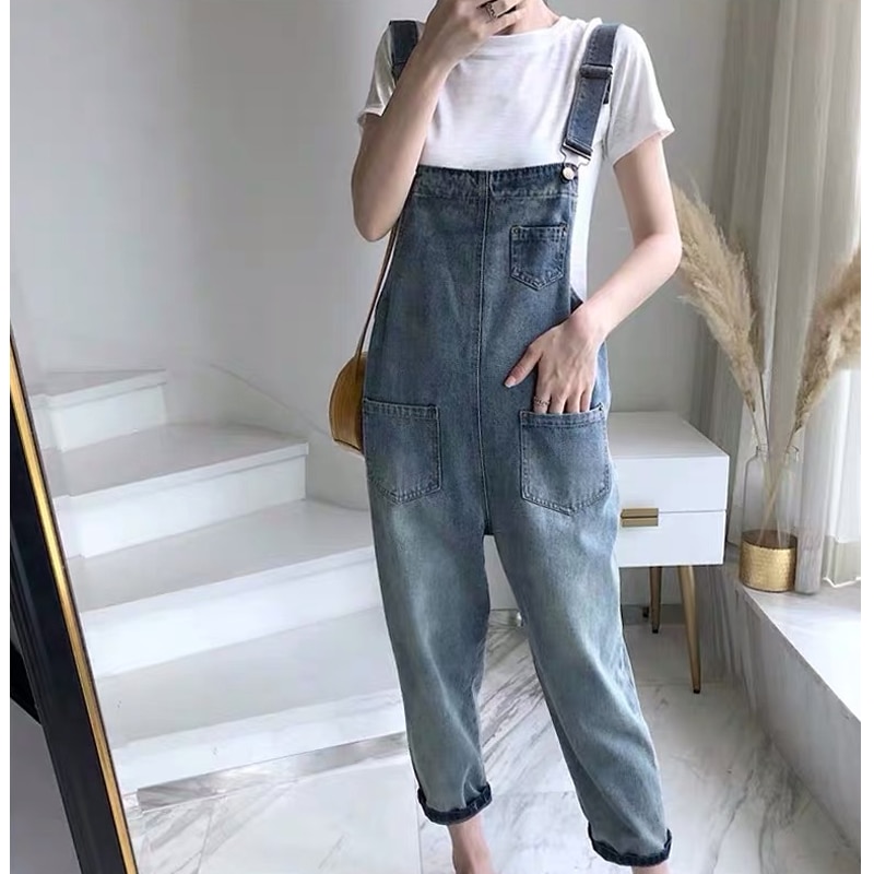 Sommer gravide todelt tøjsæt plus size strop jeans+t-shirt jakkesæt vintage gravide kvinder jumpsuits twinset
