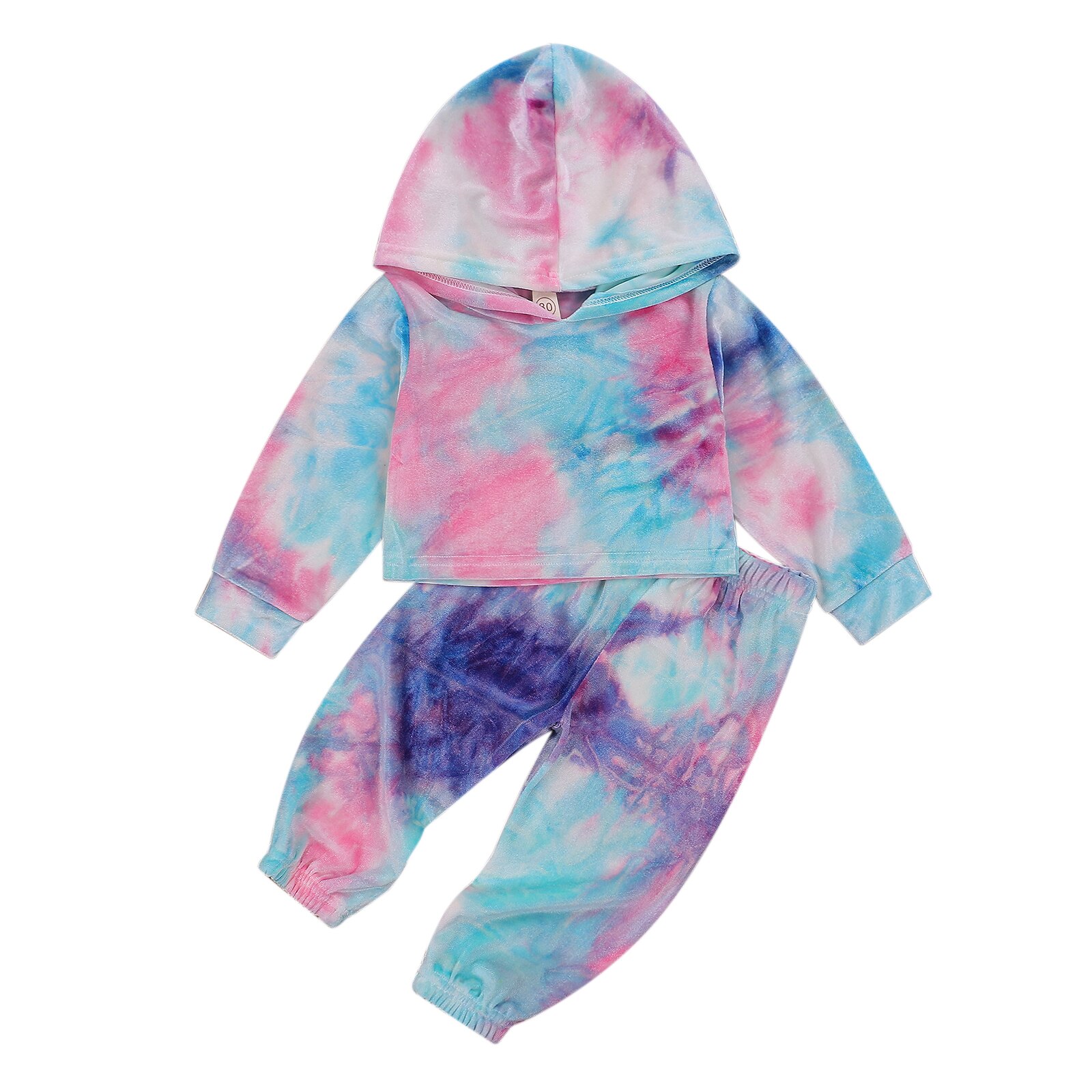 Costume teint par cravate 2 pièces pour petites filles, haut à capuche à manches longues en velours pour enfants, pantalon Long à taille élastique: 1 / 12M