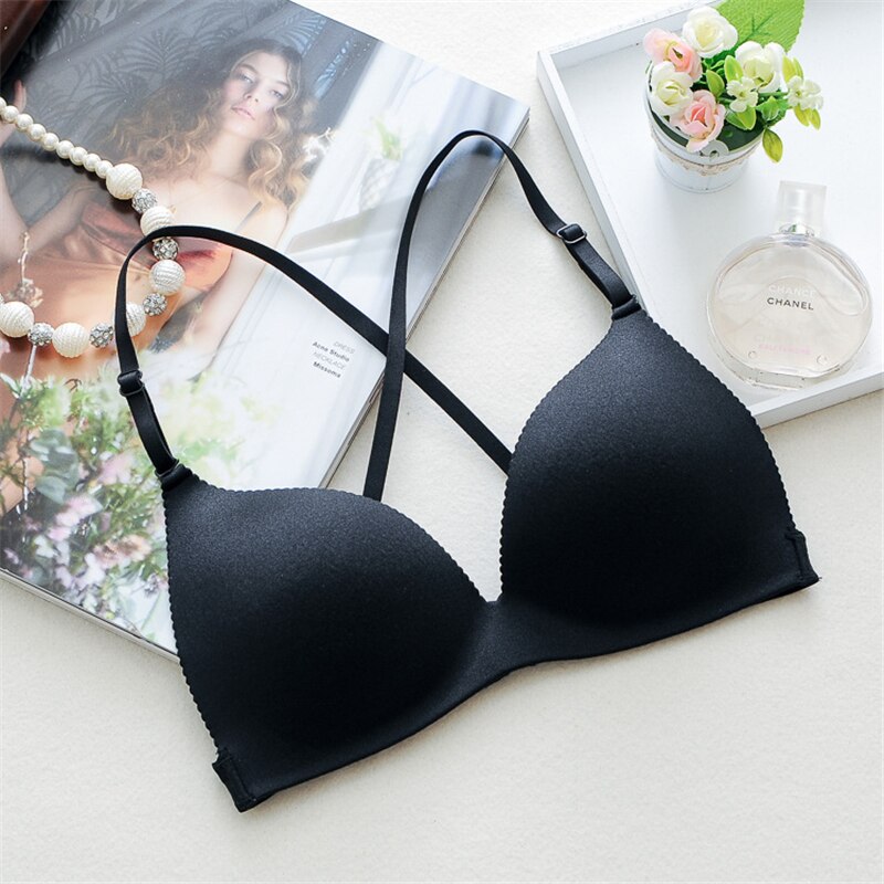 Women Bra Sexy Push Up Lingerie Bra Wire Free Bralette Summer Adjustment Shape Underwear: Black