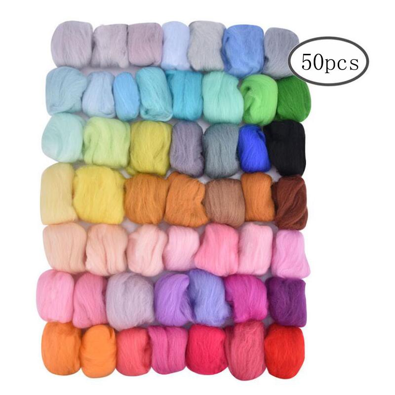 36/50Pcs Colors Wool Felt Roving Wool Felting Tool Kit Fiber Material with Felt Needle Set Weaving Needlework Spinning Craft Kit: 50 pcs