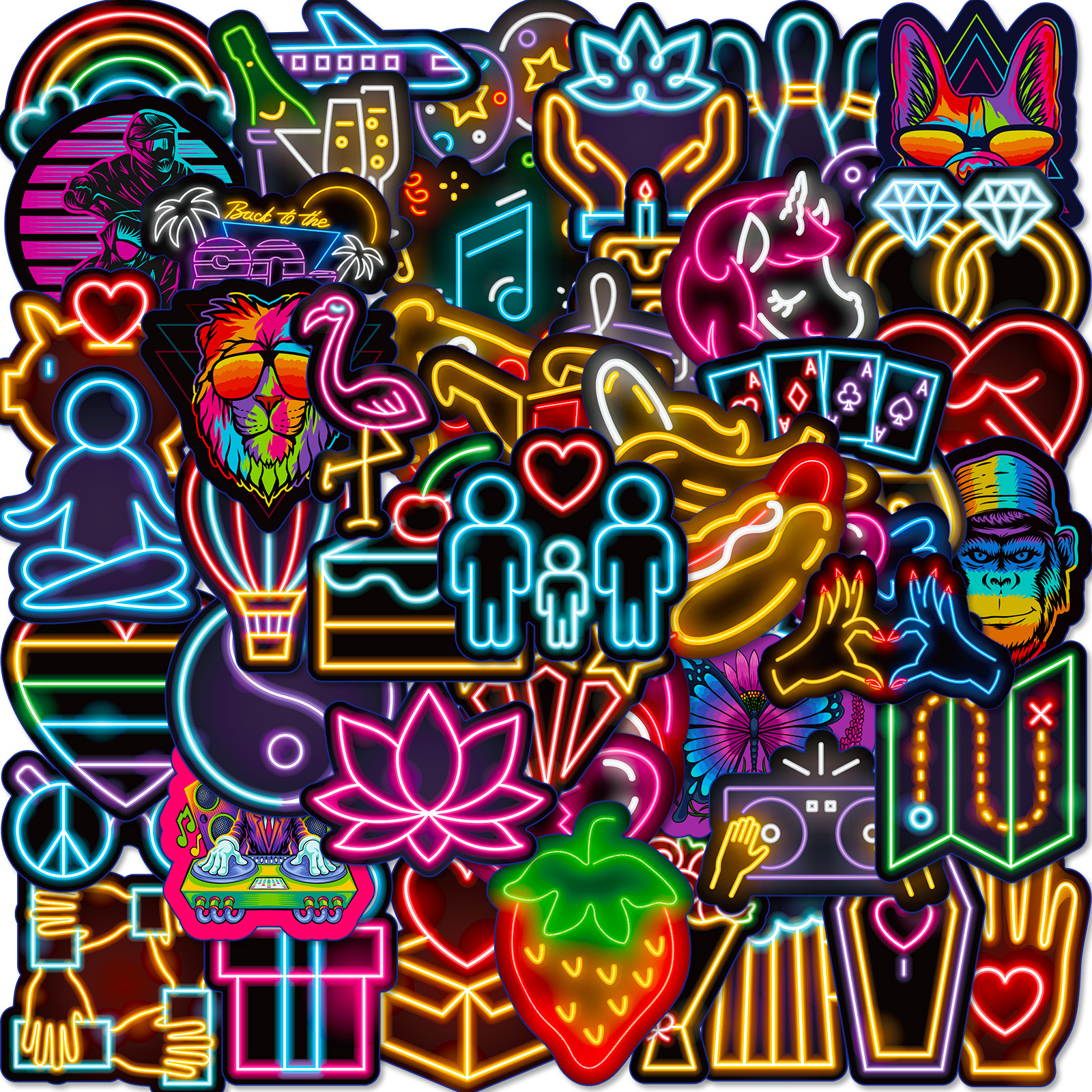 50PCS Cool Neon Light Stickers Trendy Graffiti Waterproof Vinyl Neon Stickers Pack for Phone: Dark Blue