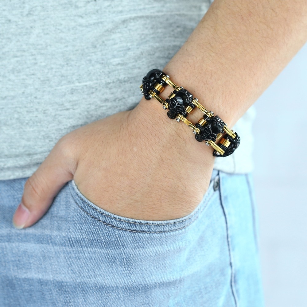 Trendsmax 22cm heren schedelarmband 316l roestvrijstalen armband biker fiets link heren sieraden hbm 66