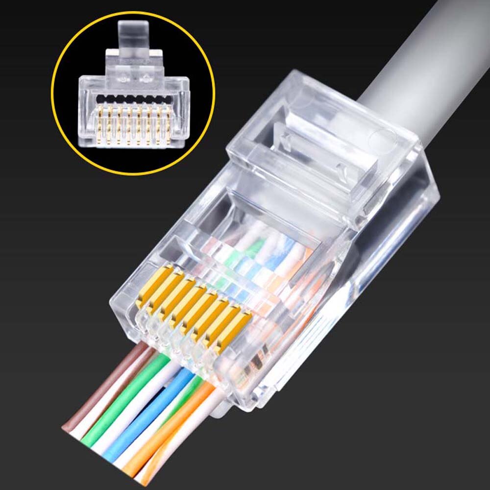 100Pcs RJ45 Connector Cat6 Cat6A Jack Utp Vergulde Passeren Ethernet Kabels Netwerk RJ-45 Plug Cat5 Cat5e Stp afgeschermde