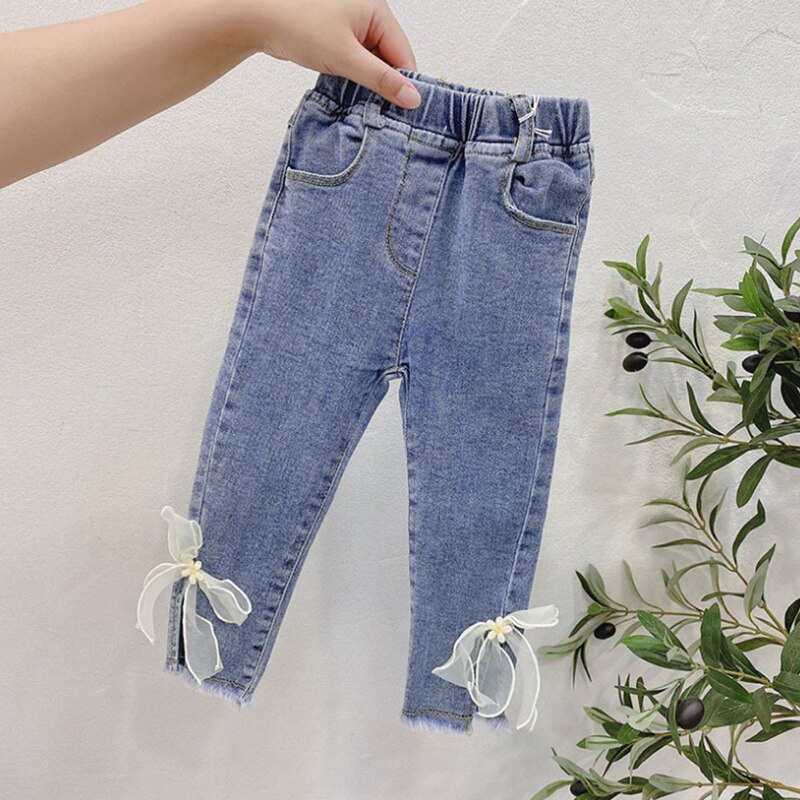 Jeans Voor Meisjes Elegante Boog Leuke Denim Broek Zoete Strik Stretch Mooie Lente Kind Broek Peuter Kind Baby Steetwear: 8