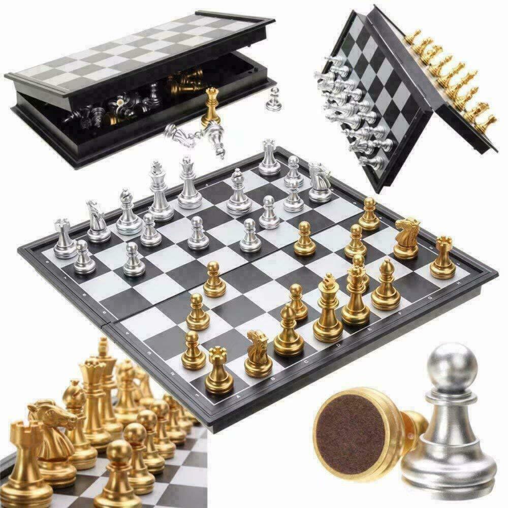Stor størrelse middelalderlige skak sæt magnetisk skakbræt gyldent og sølv skaklegetøj