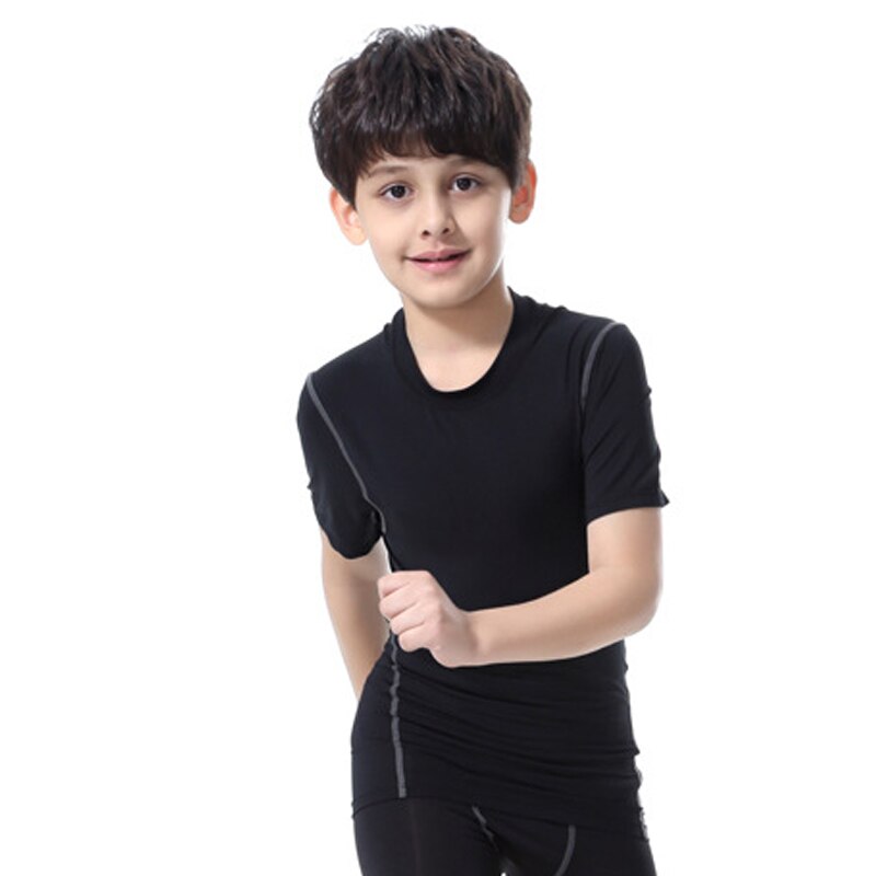 Kids Sportswear Elastic Breathable Quick Dry Workout Tops Short Sleeves for Boys Girls DO2