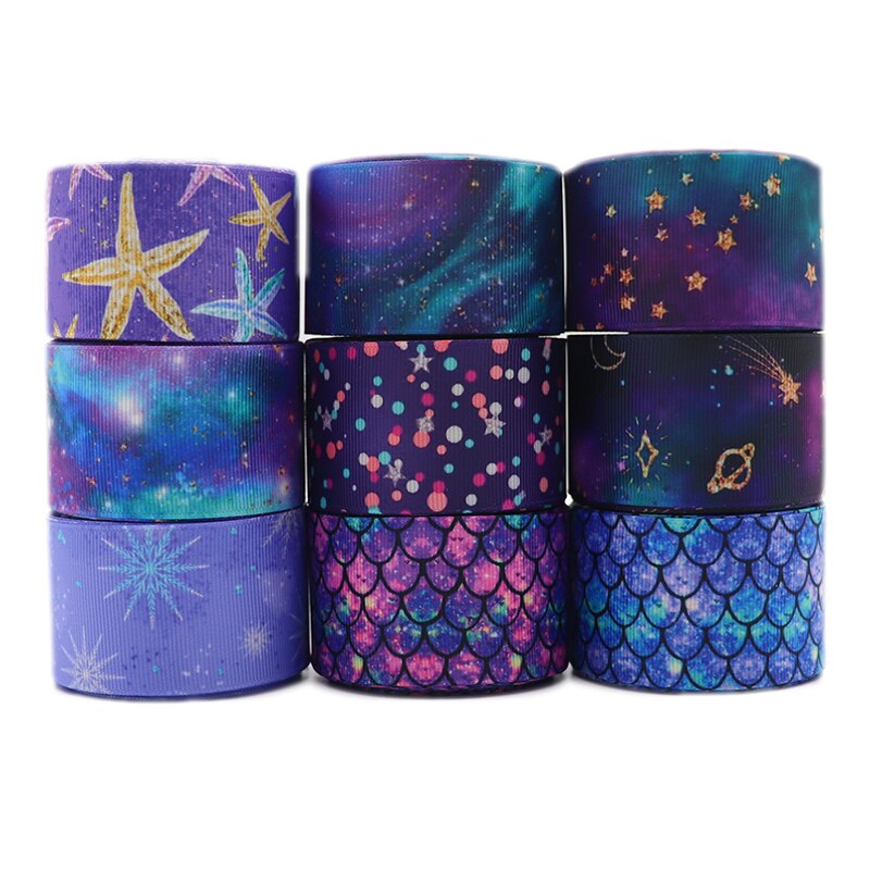 5 Yards 1.5" 38MM Purple Starry Sky Printed Ribbon For Hair Bows DIY Crafts Handmade Accessories Y2020121703