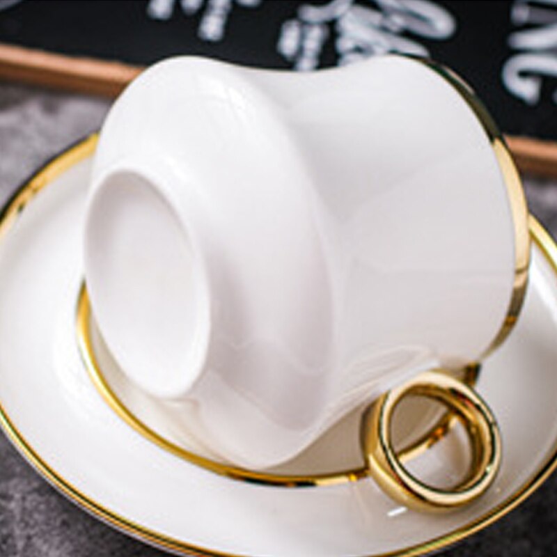 Skandynawska minimalistyczna zestaw filiżanek robić kawy złota granica wzmocniona porcelana trzyczęściowy kubek spodek łyżka kolor pudełko opakowanie CZY9001